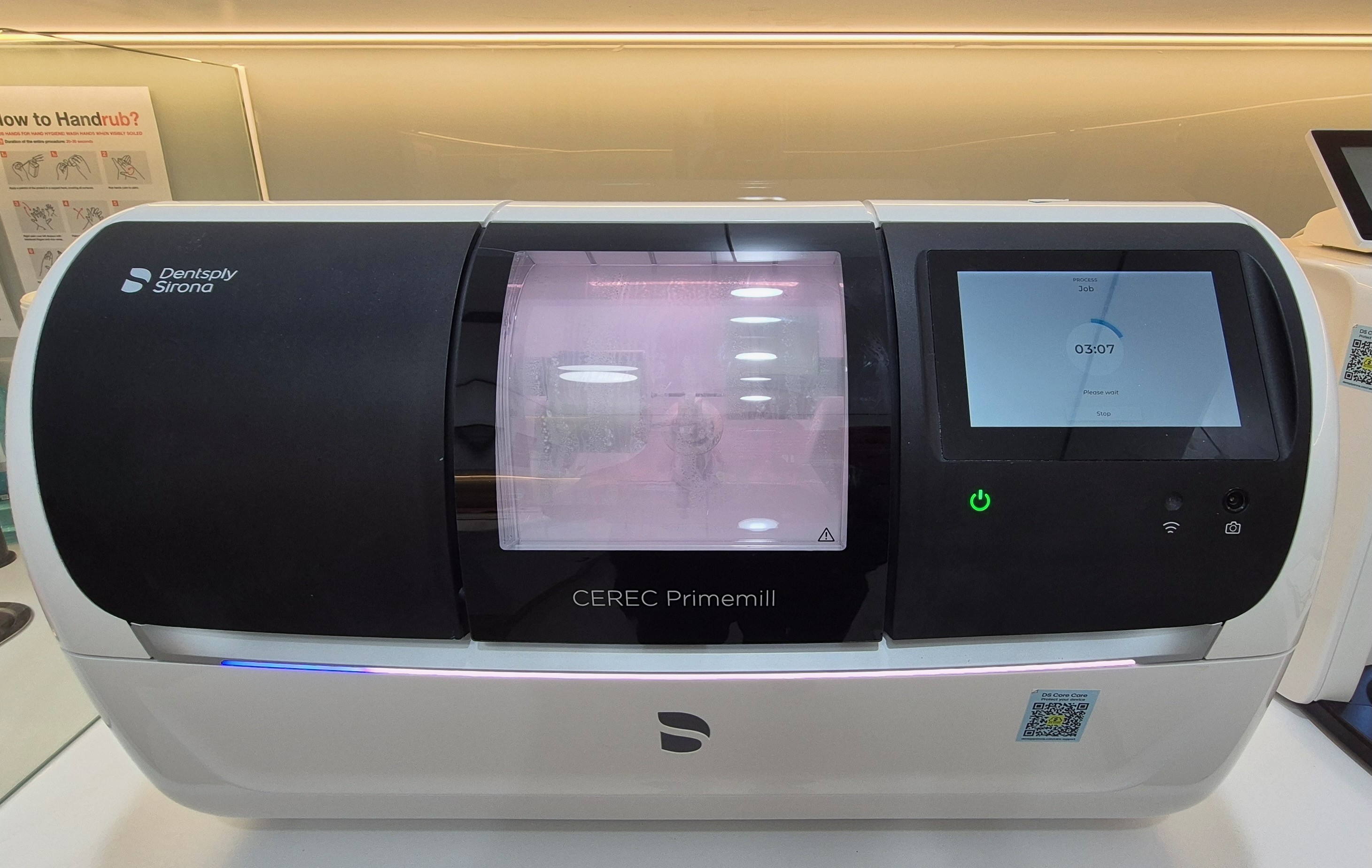 CEREC Primemill dental milling machine used for on-site fabrication of same-day crowns and restorations at our clinic.