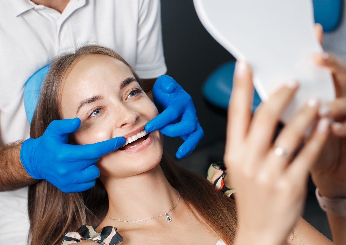 Patient reviewing smile during cosmetic dentistry consultation in the Noosa Hinterland
